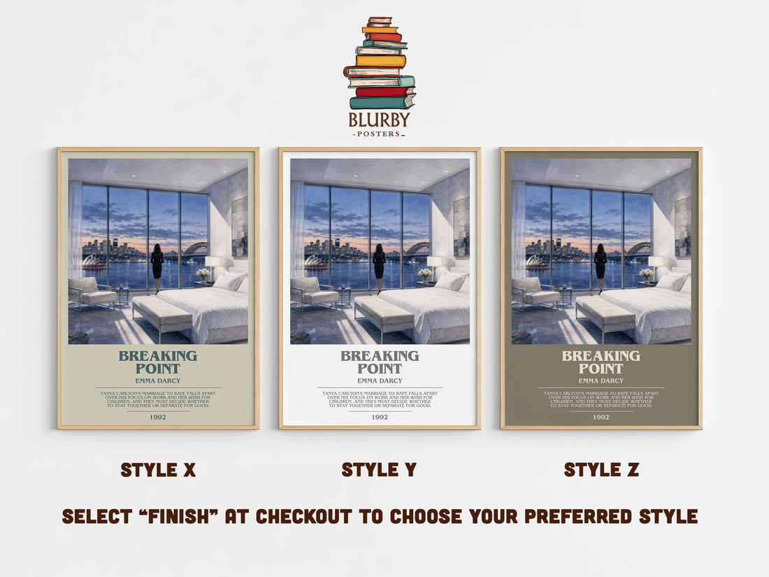 Breaking Point bookish print in frame leaning in hallway – romance wall art (mockup)