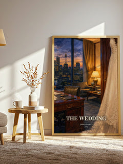 The Wedding watercolour print in frame leaning in hallway – romance wall art