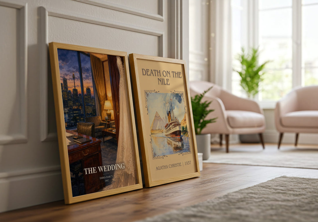 The Wedding watercolour print framed by window – literary home decor