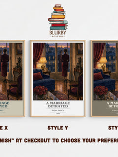 A Marriage Betrayed book cover print in frame leaning in hallway – romance wall art