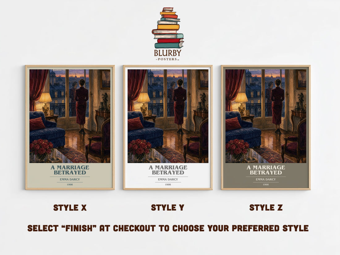 A Marriage Betrayed book cover print in frame leaning in hallway – romance wall art (mockup)