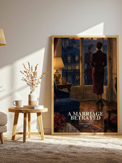 A Marriage Betrayed watercolour print in frame leaning in hallway – romance wall art