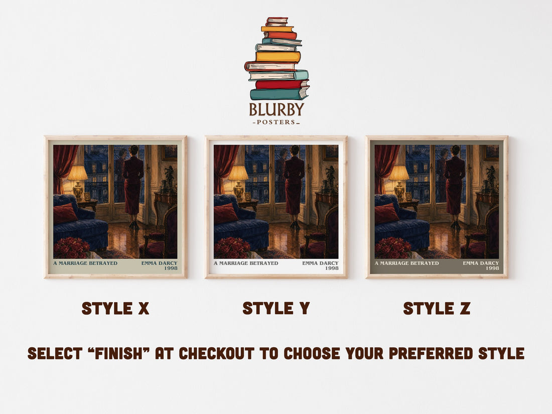 A Marriage Betrayed literary print in frame leaning in hallway – romance wall art (mockup)