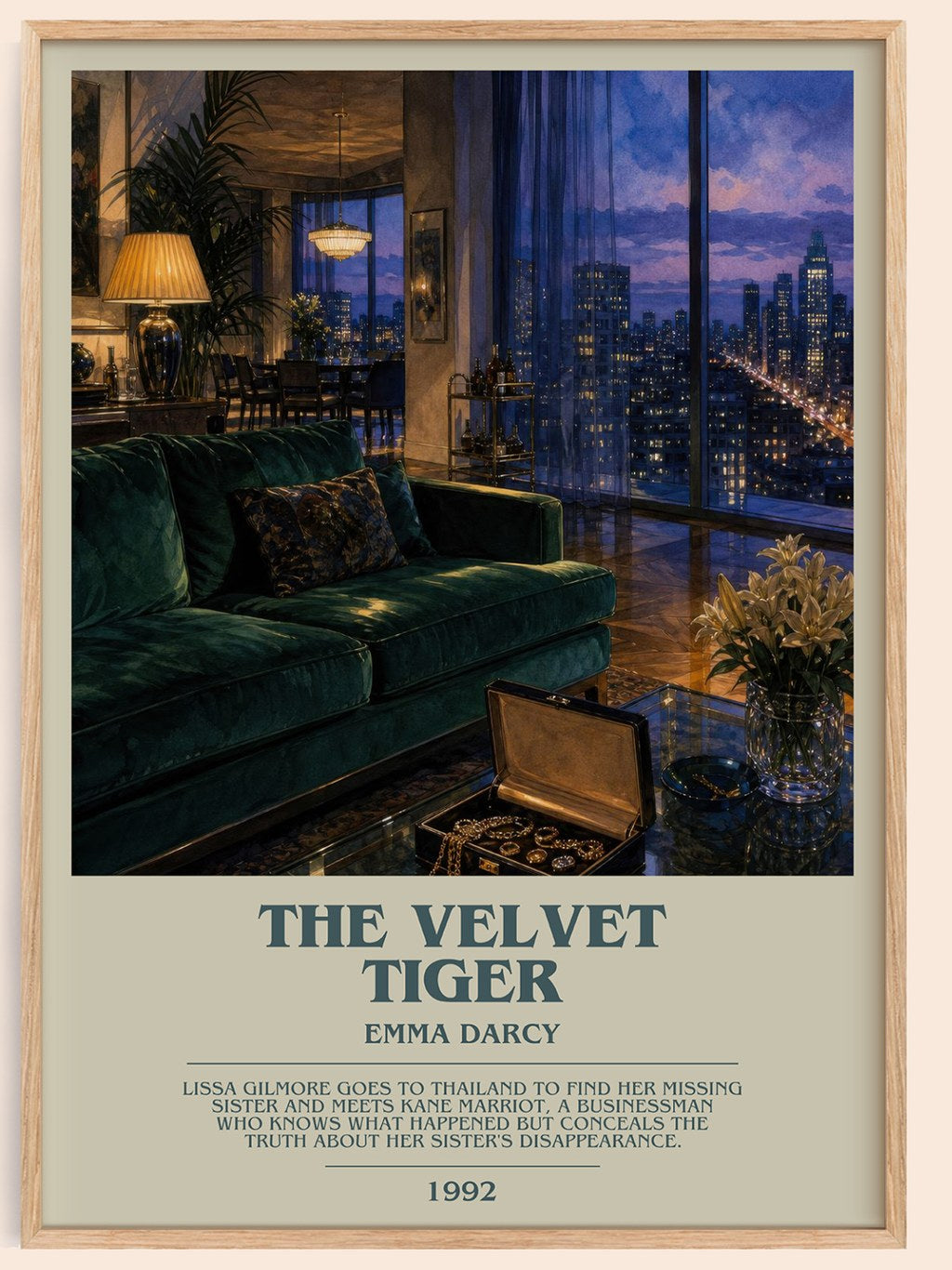 The Velvet Tiger bookish book poster by Emma Darcy – framed literary art print
