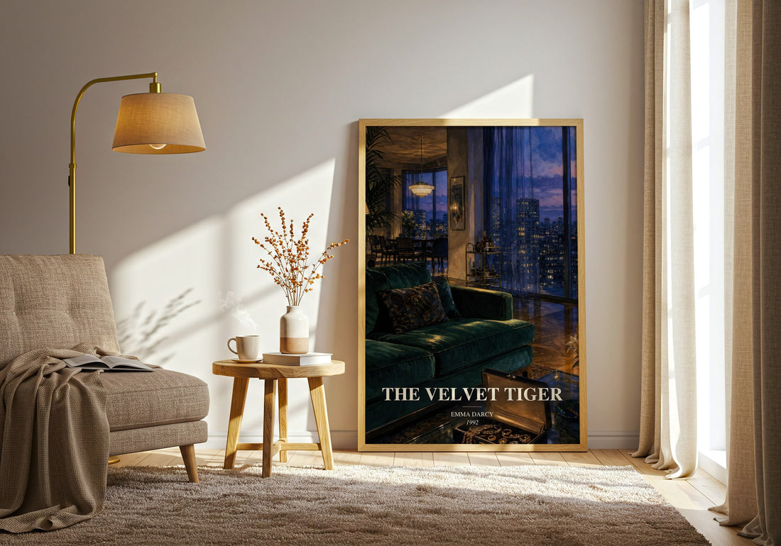 The Velvet Tiger watercolour print in frame leaning in hallway – romance wall art