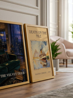 The Velvet Tiger watercolour print framed by window – literary home decor