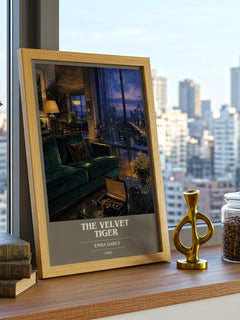 The Velvet Tiger book cover print framed by window – literary home decor