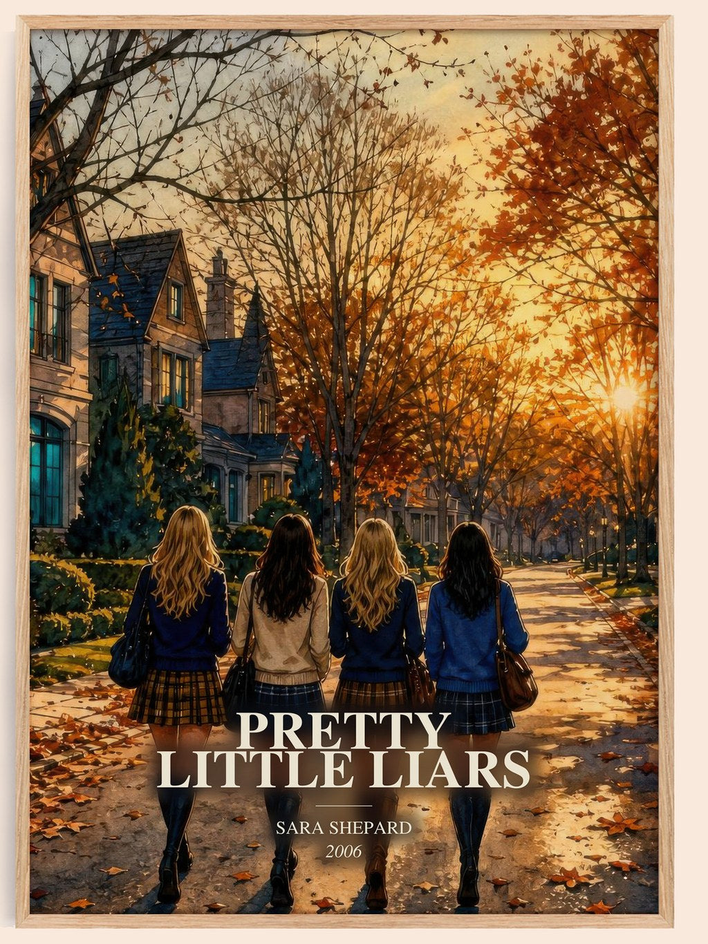 Pretty Little Liars watercolour book poster by Sara Shepard – framed literary art print