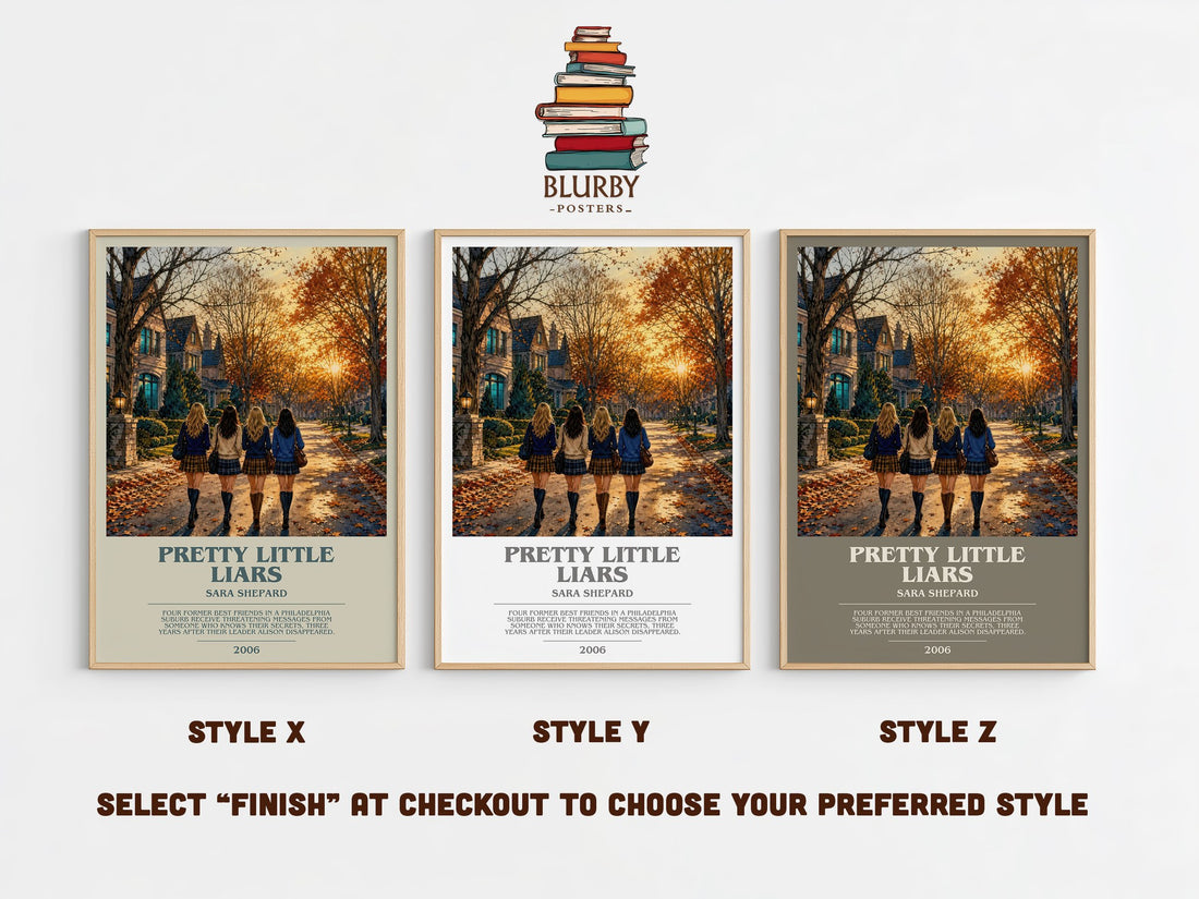 Pretty Little Liars bookish print in frame leaning in hallway – young adult wall art (mockup)