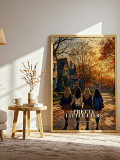 Pretty Little Liars watercolour print in frame leaning in hallway – young adult wall art