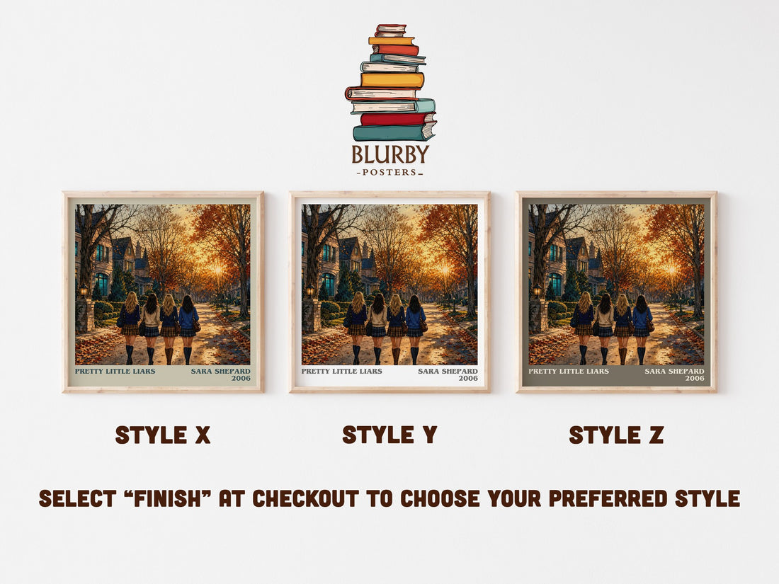 Pretty Little Liars literary print in frame leaning in hallway – young adult wall art (mockup)