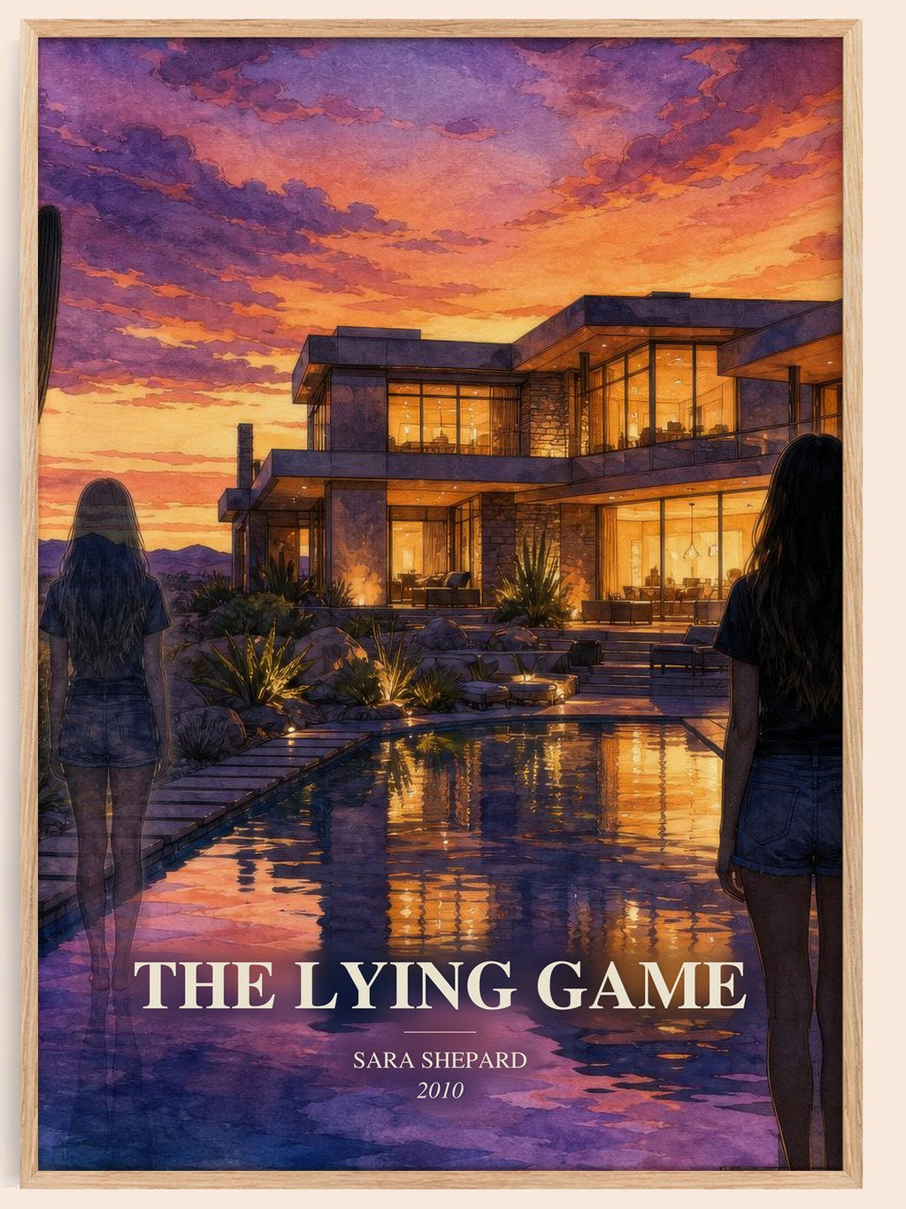 The Lying Game watercolour book poster by Sara Shepard – framed literary art print