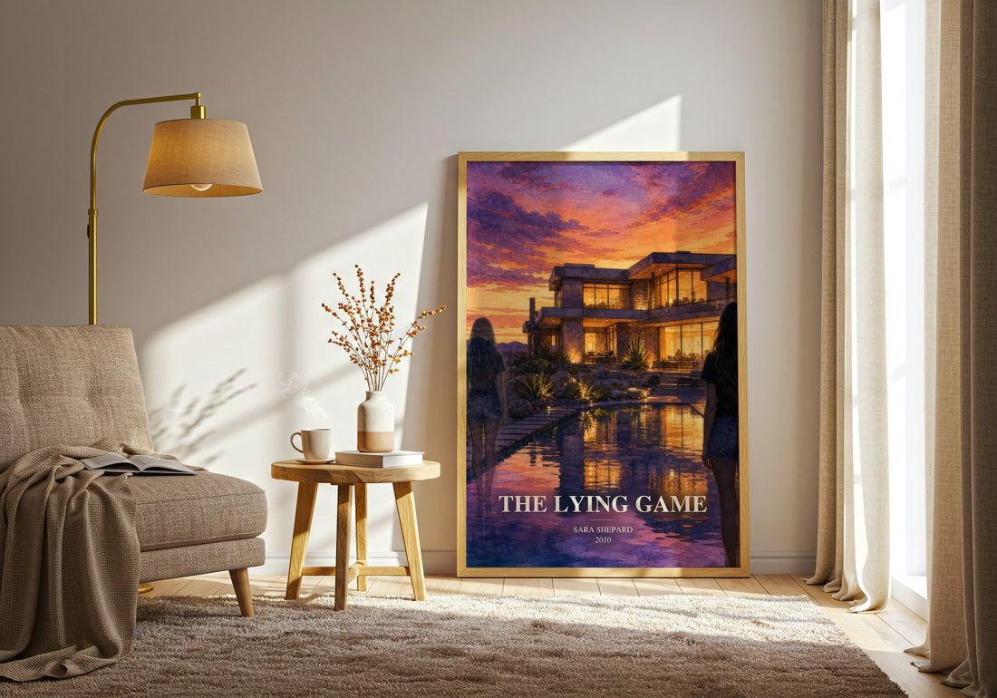 The Lying Game watercolour print in frame leaning in hallway – young adult wall art