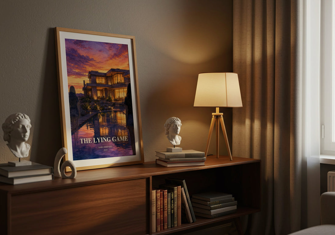 The Lying Game watercolour print on bookshelf – Sara Shepard fan gift