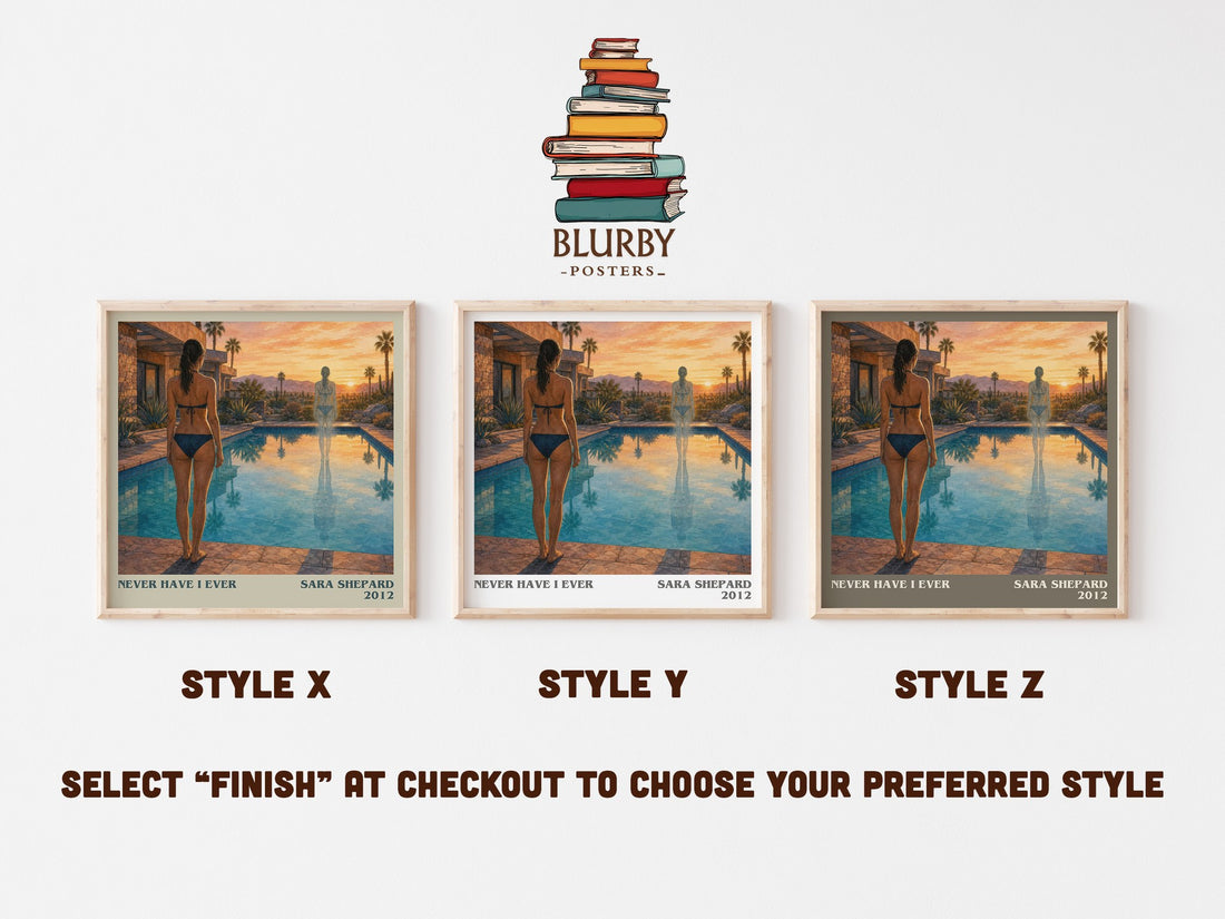 Never Have I Ever literary print in frame leaning in hallway – young adult wall art (mockup)