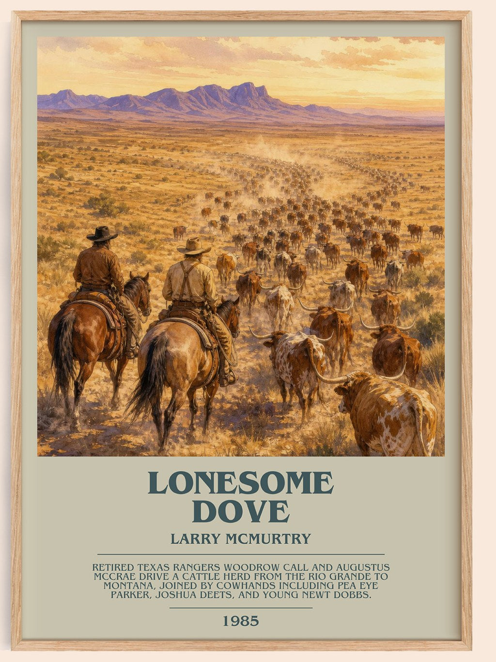 Lonesome Dove bookish book poster by Larry McMurtry – framed literary art print