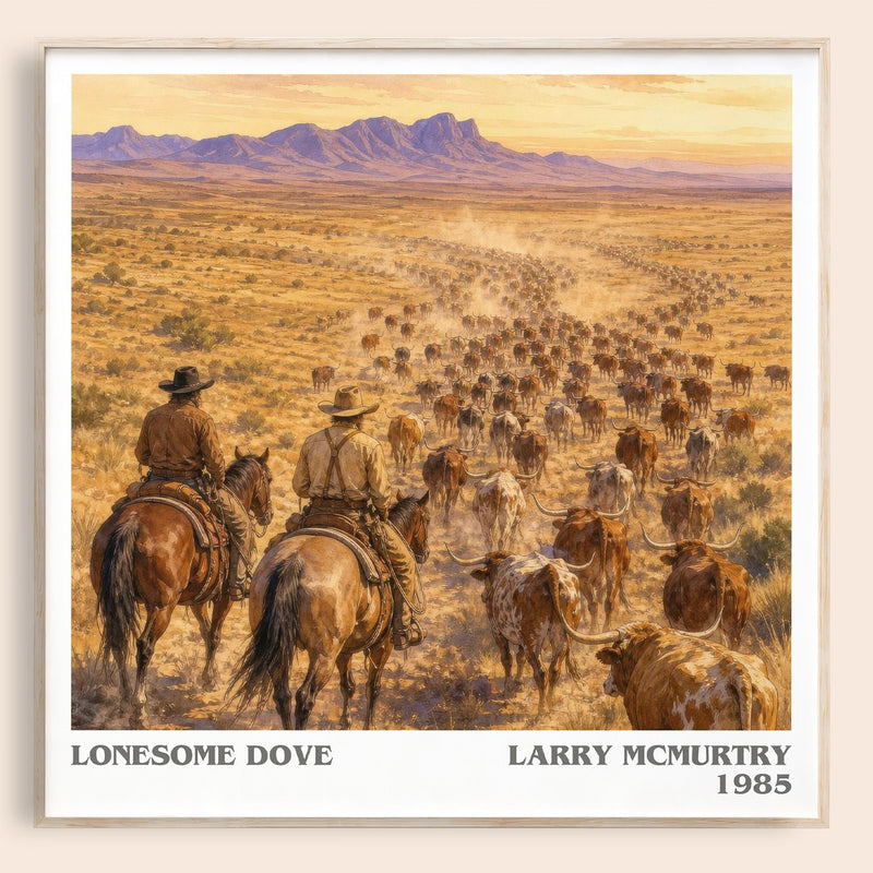 Lonesome Dove literary book poster by Larry McMurtry – framed literary art print