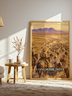 Lonesome Dove watercolour print in frame leaning in hallway – literary fiction wall art