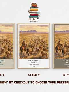 Lonesome Dove book cover print in frame leaning in hallway – literary fiction wall art