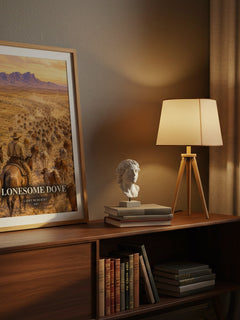 Lonesome Dove watercolour print on bookshelf – Larry McMurtry fan gift