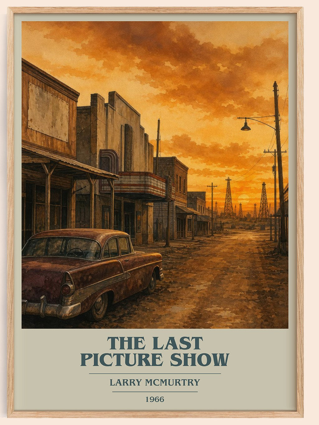 The Last Picture Show book cover book poster by Larry McMurtry – framed literary art print
