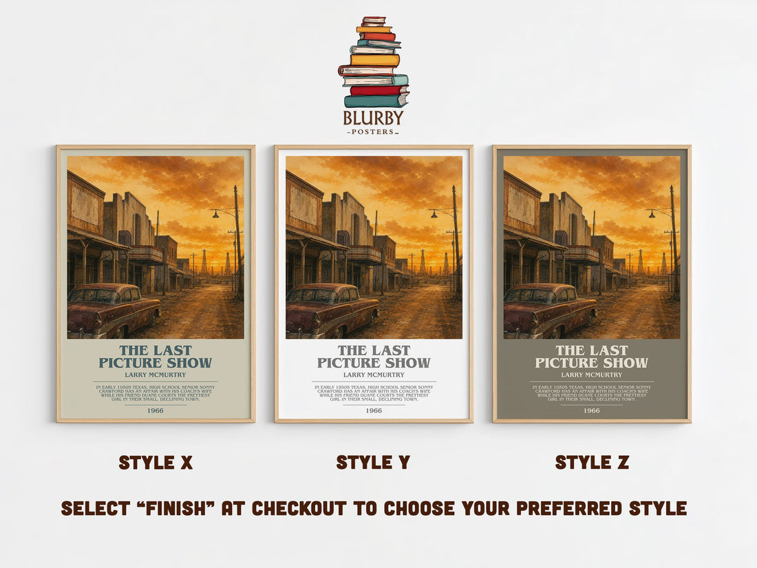 The Last Picture Show bookish print in frame leaning in hallway – coming of age wall art (mockup)