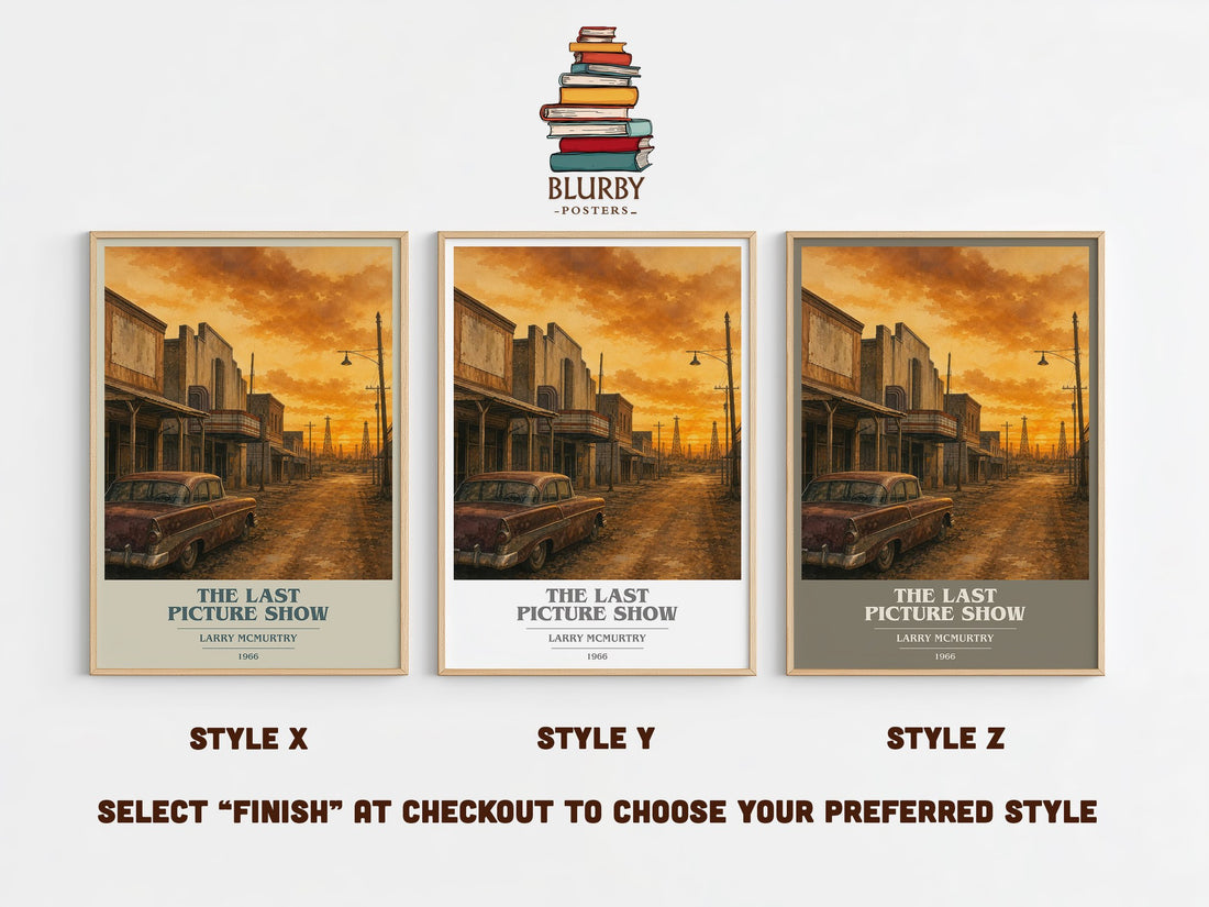 The Last Picture Show book cover print in frame leaning in hallway – coming of age wall art (mockup)
