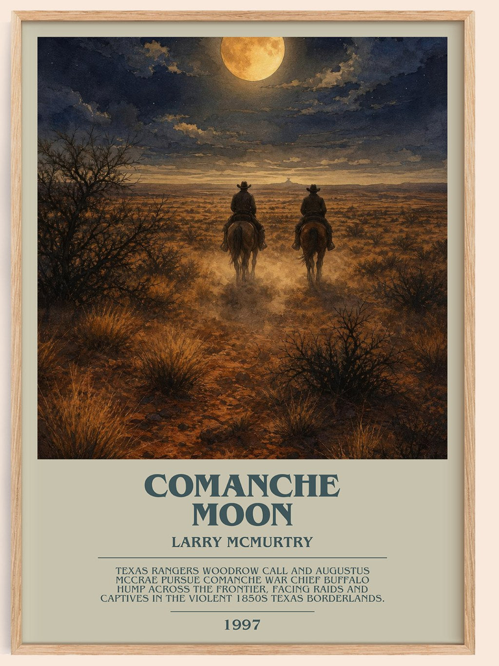 Comanche moon bookish book poster by Larry McMurtry – framed literary art print