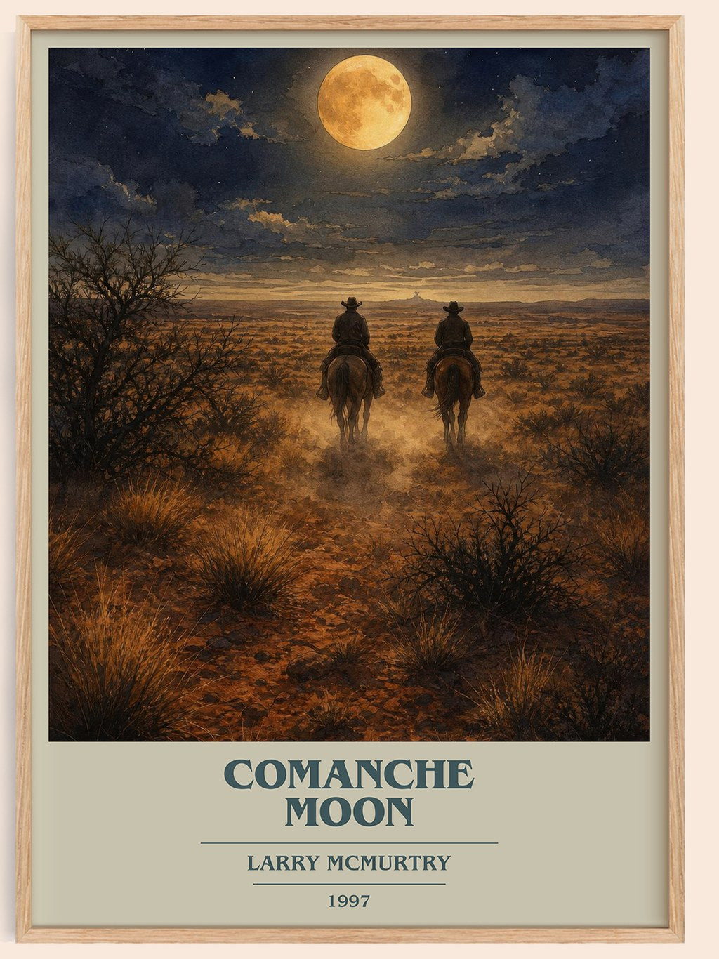 Comanche moon book cover book poster by Larry McMurtry – framed literary art print