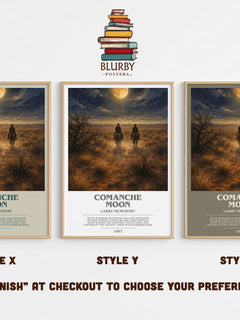 Comanche moon bookish print in frame leaning in hallway – historical fiction wall art