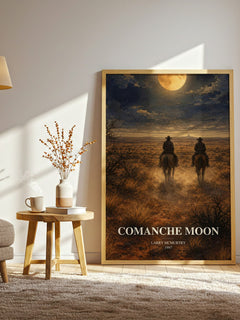 Comanche moon watercolour print in frame leaning in hallway – historical fiction wall art