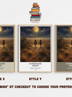 Comanche moon book cover print in frame leaning in hallway – historical fiction wall art