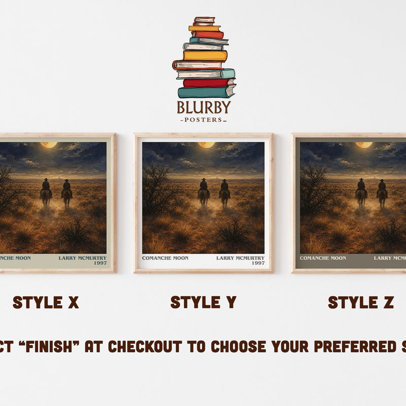 Comanche moon literary print in frame leaning in hallway – historical fiction wall art