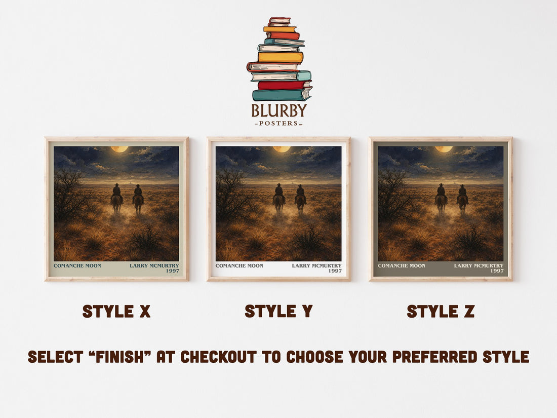 Comanche moon literary print in frame leaning in hallway – historical fiction wall art (mockup)