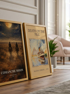 Comanche moon watercolour print framed by window – literary home decor