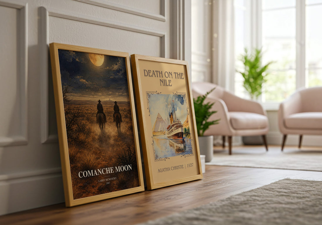 Comanche moon watercolour print framed by window – literary home decor