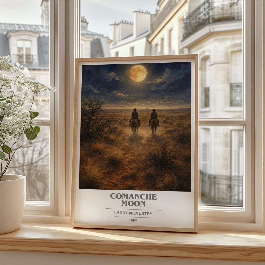 Comanche moon book cover poster colour and style options – Larry McMurtry book art
