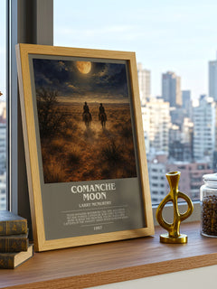 Comanche moon bookish print framed by window – literary home decor