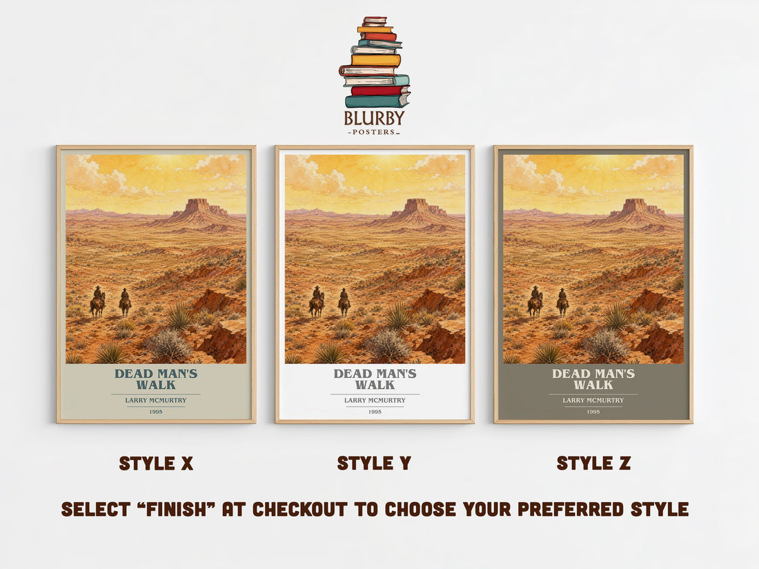 Dead Man's Walk book cover print in frame leaning in hallway – adventure wall art (mockup)