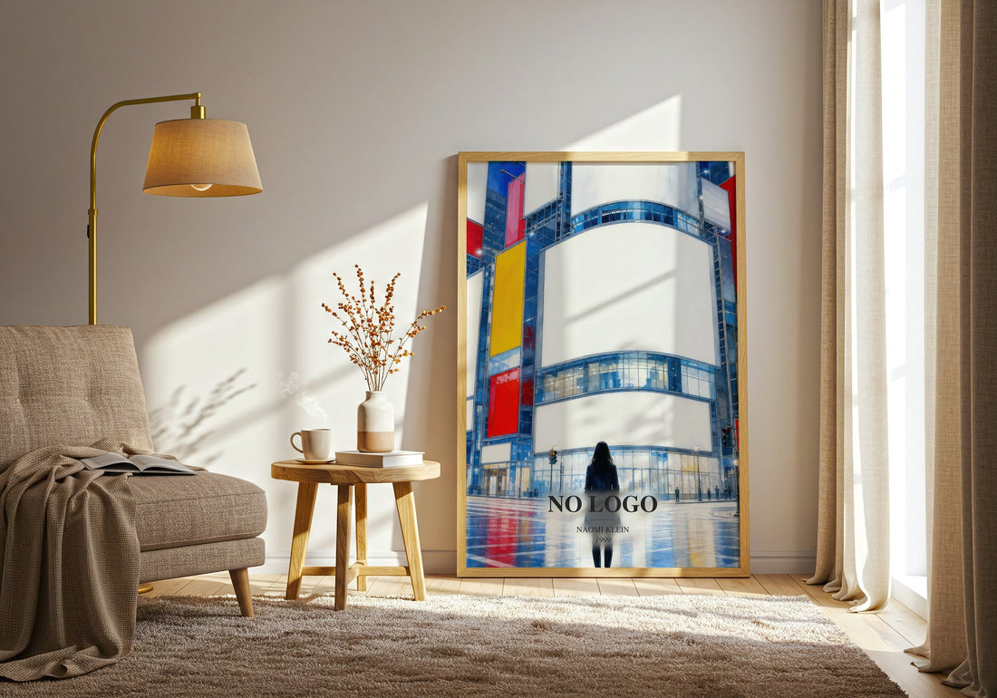 No Logo watercolour print in frame leaning in hallway – non fiction wall art