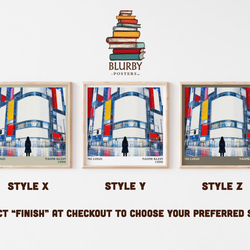 No Logo literary print in frame leaning in hallway – non fiction wall art