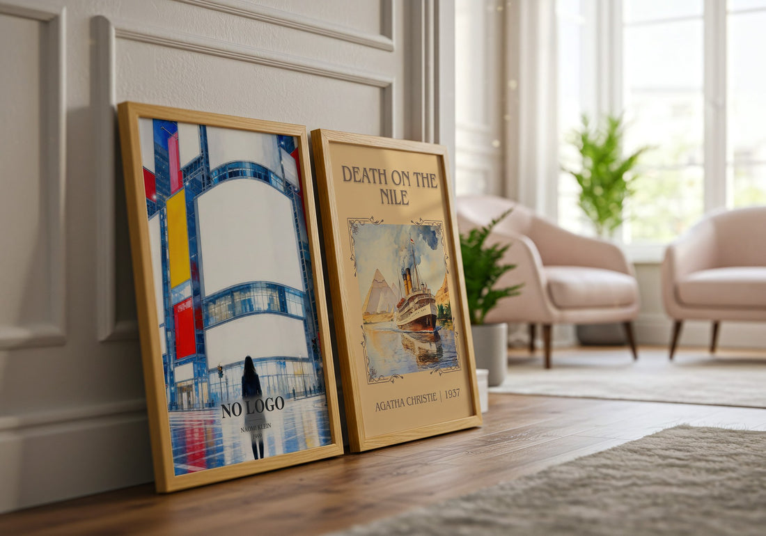 No Logo watercolour print framed by window – literary home decor