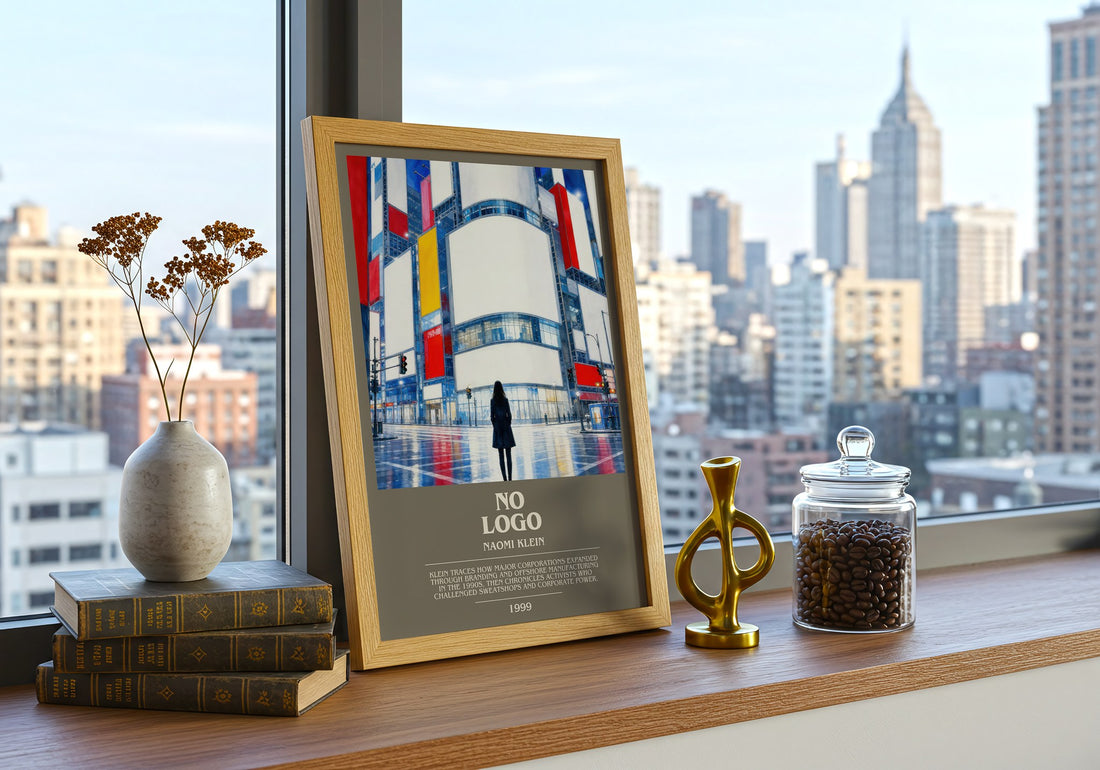 No Logo bookish print framed by window – literary home decor