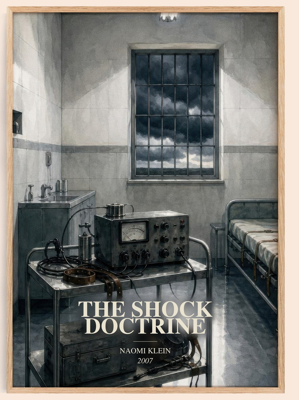 The Shock Doctrine watercolour book poster by Naomi Klein – framed literary art print