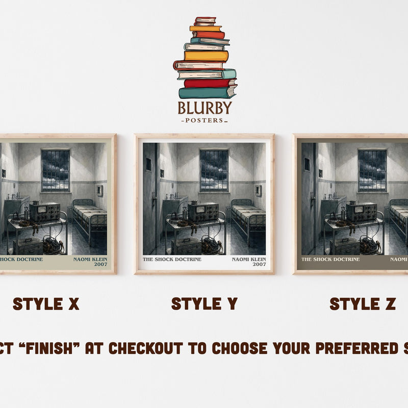The Shock Doctrine literary print in frame leaning in hallway – non fiction wall art