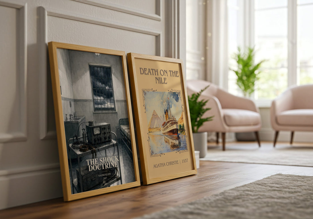 The Shock Doctrine watercolour print framed by window – literary home decor