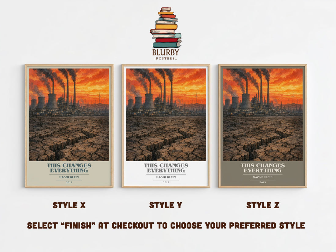 This Changes Everything book cover print in frame leaning in hallway – non fiction wall art (mockup)