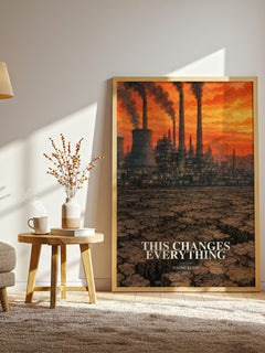 This Changes Everything watercolour print in frame leaning in hallway – non fiction wall art