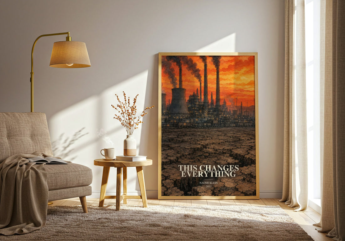 This Changes Everything watercolour print in frame leaning in hallway – non fiction wall art