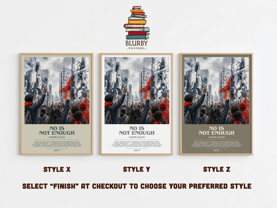 No Is Not Enough bookish print in frame leaning in hallway – non fiction wall art (mockup)